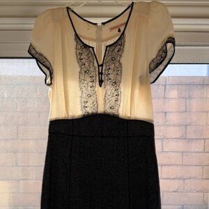 Rebecca Taylor Printed Lace Cream and Gray Wool Blend A-Line Dress Size 10